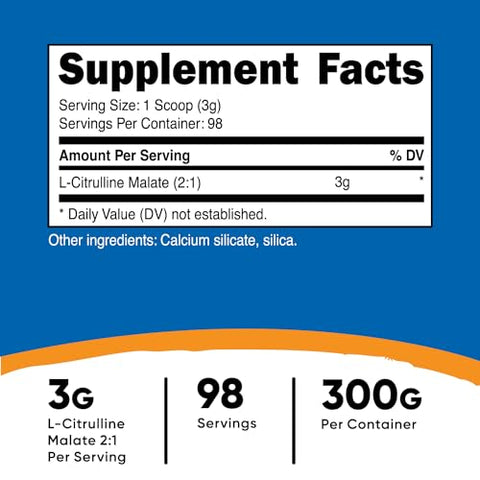 L-Citrulline Malate em Pó (300g) – Potencialize seus treinos - Nutricost