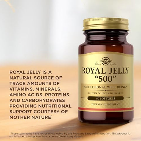SOLGAR - Solgar Royal Jelly “500” – 60 Softgels – Sem Glúten, Sem Lactose – 60 Porções – Comprimidos de Gelatina Macia