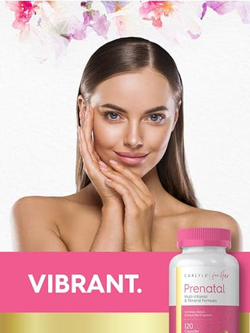Vitaminas Pré-Natais para Mulheres | 120 Cápsulas | Fórmula Multivitamínica e Mineral com Ácido Fólico | Suplemento Livre de Transgênicos e Glúten | para Ela - Carlyle