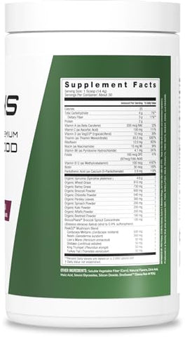 JYM Supplement Science - JYM Greens Super Food em Pó para Performance – Blueberry Acai, Spirulina, Cogumelos, Vitaminas, BroccoPhane – 100g
