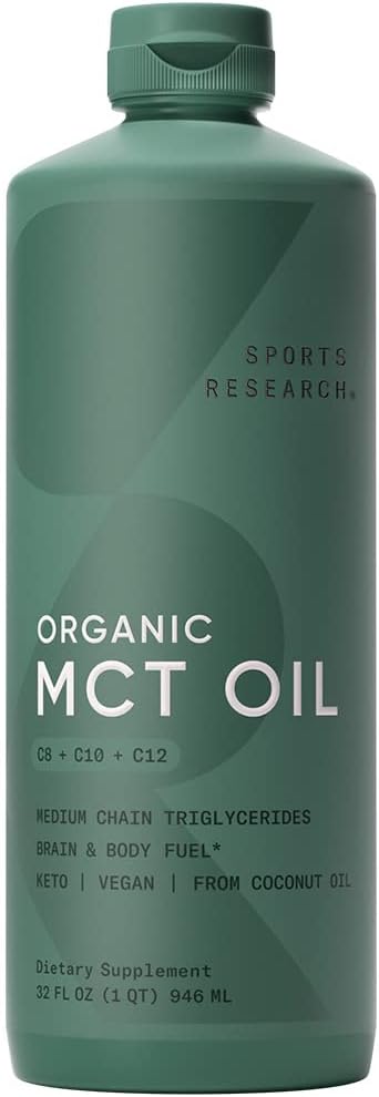 Óleo de MCT Keto da Sports Research – Combustível de Ácidos Graxos para Corpo e Cérebro com Ingredientes Triplos C8, C10, C12 de Coco Orgânico – Perfeito em Café, Chá