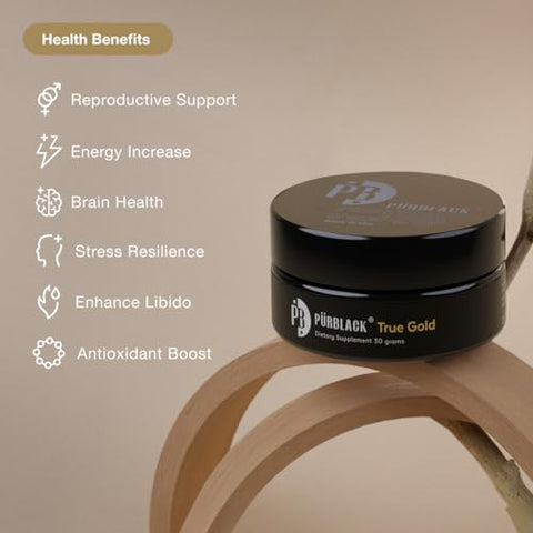Live Resin True Gold Shilajit – Suplemento Orgânico de Shilajit com Conteúdo de Ouro Verdadeiro | Mais de 80 Minerais, Alta Bioacessibilidade, Propriedades Antioxidantes | Fabricado nos EUA (60g) - Pürblack