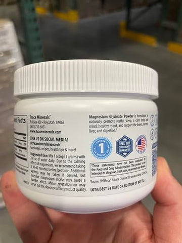 Pó de Magnésio Glicinato | Suplemento Diário de Magnésio 120 mg | Sabor Natural de Uva | Mistura para Bebida | Fornecimento de 30 Dias - Trace Minerals