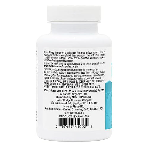 Immune Mushroom – 60 Cápsulas – Complexo Imune de Corpo Frutífero – de Sete Cogumelos Diferentes – Fornece Micronutrientes Essenciais – Vegano, Sem Glúten – 30 Porções - Natures Plus