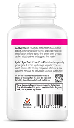 Aged Garlic Extract Formula 105 – Detox | Fórmula 105 de Extrato de Alho Envelhecido Kyolic – Desintoxicação | 100% Natural e Eficaz - Kyolic