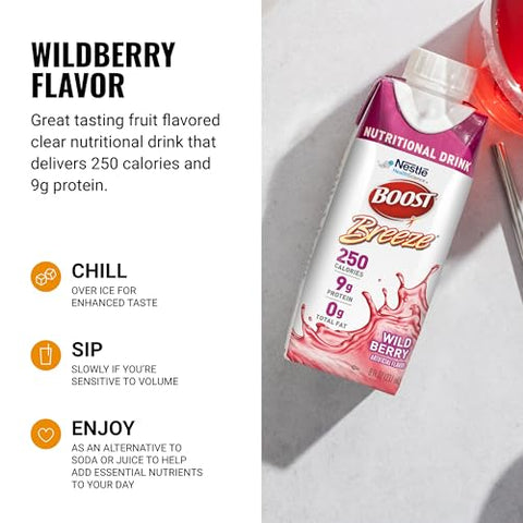 Breeze Bebida Nutricional Clara, 9g Proteína, 250 Calorias Nutritivas, Frutas Silvestres, 240ml (Pacote com 24) - BOOST