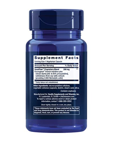 VenoFlow – Extrato de Casca de Pinheiro Marítimo Francês e Soja Natto para Circulação Sanguínea e Saúde Vascular – Sem Glúten, Não-OGM, Vegetariano – 100% Natural - Life Extension