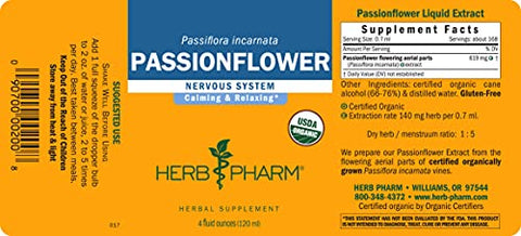Extrato Líquido de Passiflora Orgânica Certificada – 118 ml (4 fl oz) - Herb Pharm