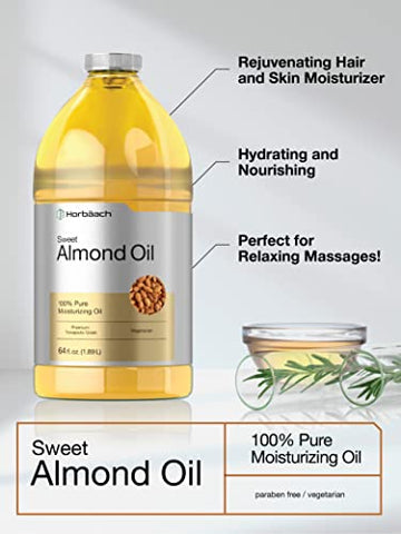 Óleo de Amêndoas Doces Horbäach 1892 ml | para Cabelo e Pele | Fórmula Pura e Hidratante | Óleo Veicular em Tamanho Grande | Vegano, Não-OGM, Cruelty Free