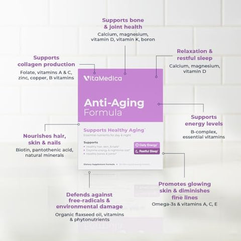 Fórmula Anti-Aging 4 em 1 | Saúde e Beleza | Suplemento para Mulheres e Homens | Cabelos, Pele e Unhas Saudáveis | Energia Natural - VitaMedica