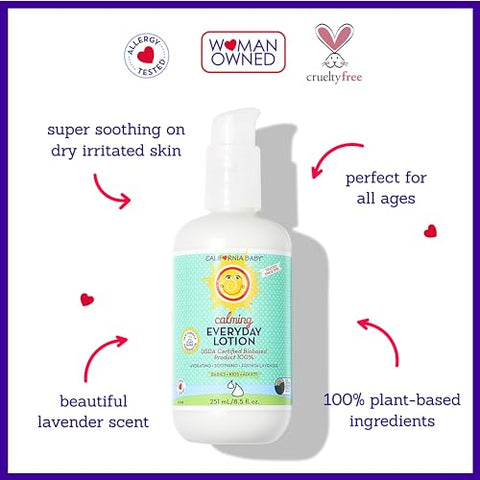 Loção Calmante | 100% Natural | Hidratante Suave para Pele Sensível do Bebê | Loção de Lavanda para Crianças | Amigável para Alergias | Calêndula Orgânica Aloe Vera | 251 mL / g - California Baby