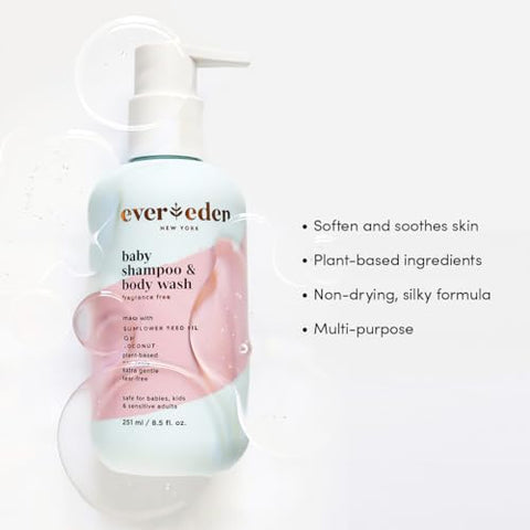 Shampoo e Sabonete Líquido para Bebês 250 ml | Cuidados Limpos e Naturais para Bebês | Não-tóxico e Livre de Fragrâncias | Ingredientes à Base de Plantas e Orgânicos - Evereden