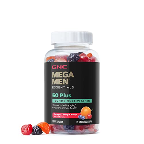 Mega Men Essentials 50 Plus Gummy Multivitamínico | Suporte para Envelhecimento Saudável e Saúde Imunológica | Laranja, Cereja e Frutas Vermelhas | 120 Unidades - GNC