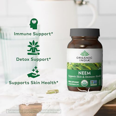 Cápsulas de Folha de Neem, Suplemento Herbal – Suporte para Pele, Imunidade - ORGANIC INDIA