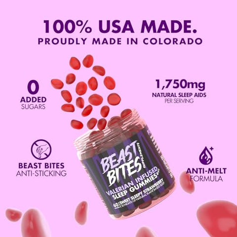 BEAST BITES - Gummies Noturnos Naturais Infundidos com Valeriana – Sem Açúcar, Cores ou Sabores Artificiais – Livre de Glúten, Vegano