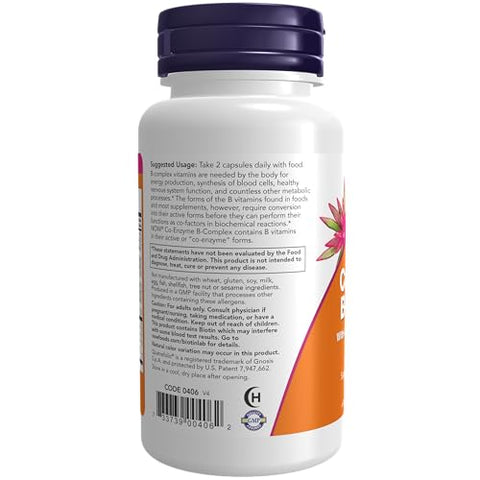 Suplementos, Complexo B de Coenzima com Ácido Alfa Lipóico e CoQ10, Saúde Nutricional, 60 Cápsulas Vegetais - NOW Foods