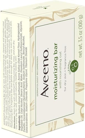 Barra de Limpeza Facial Hidratante Suave com Aveia Nutritiva para Pele Seca, Sem Fragrância, Sem Corantes – 100g - Aveeno