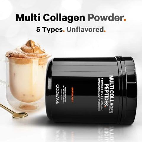 Multi Colágeno Peptídeos Probióticos Edição Black, Vitamina C, Ácido Hialurônico em Pó, Alimentação Natural, Hidrolisado, Zero Carboidratos, Tipo I, II, III, V - Codeage