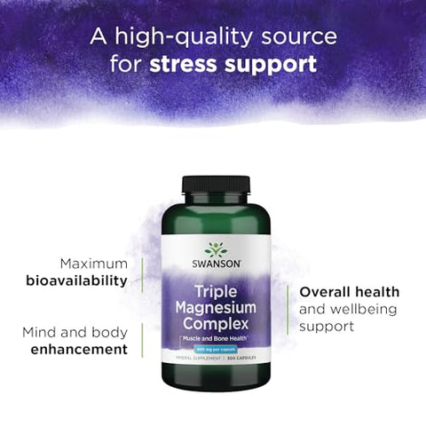 Triple Magnesium Complex – 400mg para Saúde Óssea e Absorção Ótima – Citrato, Óxido e Aspartato – Suplemento Triplo de Magnésio (300 cápsulas) - Swanson