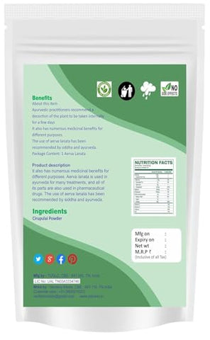 Yamkay - Aerva Lanata em Pó, Erva-de-nó-de-montanha, Ciru Pulai, Pó de Cherula, Suplemento Herbal, Detox Natural, Medicina Ayurvédica, Puro e Orgânico (300 g, Pó de Erva-de-nó-de-montanha)