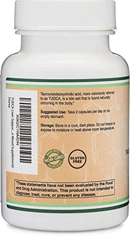 Double Wood Supplements - Suplemento de Suporte Hepático TUDCA Bile Salts, 500mg por Porção, Limpeza do Fígado e Vesícula Biliar (60 Cápsulas, 250mg) Ácido Biliar TUDCA Genuíno com Sabor Amargo Forte por