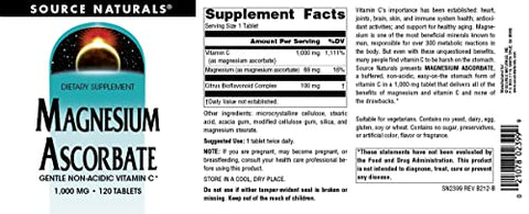 Magnesium Ascorbate – Vitamina C Suave e Não Ácida, 1000mg – 120 Comprimidos - Source Naturals
