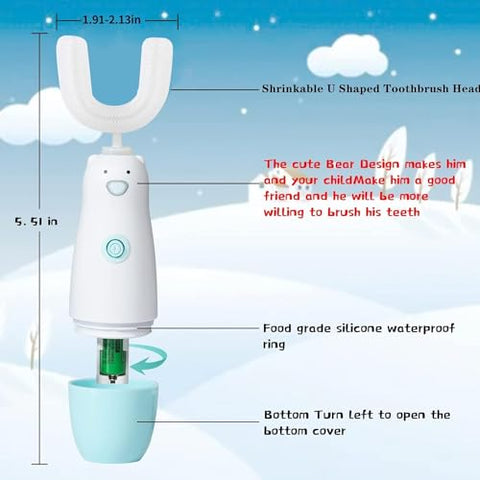Meqtpomy - Escova de Dentes Elétrica Infantil 6 Modelos de Limpeza à Prova d’Água com Bateria 360 Automática Sonic em Formato U para Crianças de 2 a 7 Anos (Azul)