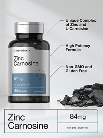 Suplemento de Zinco Carnosina | 84mg por Cápsula | 150 Unidades | Não-OGM - Horbäach