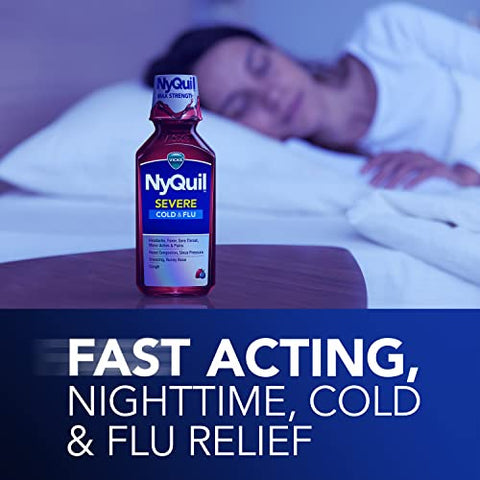 NyQuil SEVERE – Remédio para Gripe, Resfriado e Congestão, 2×360 ml, Sabor de Frutas Vermelhas, Máxima Potência, Alívio Noturno - Vicks