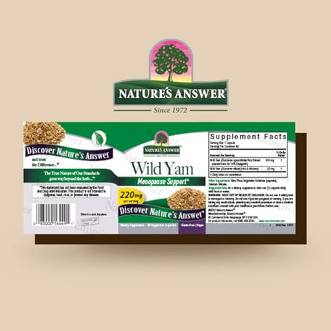 Nature's Answer - Nature’s Answer Wild Yam Root 60 Cápsulas | Suporte para Menopausa | Equilíbrio Hormonal Feminino | Sem Glúten, Não-OGM, Vegano, Sem Conservantes ou Sabores Artificiais | Único