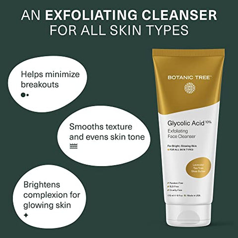 Sabonete Facial de Ácido Glicólico, Esfoliante e Limpeza Facial, 10% Ácido Glicólico, AHA e Ácido Salicílico, 180 ml - Botanic Tree