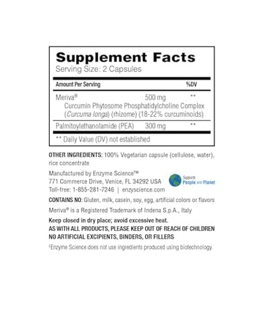 Enzyme Science - Meriva Curcumin 120 Cápsulas Naturais para Suporte Fisiológico Ajuda a Fortalecer o Sistema Nervoso e Imunológico | Marca: Pea