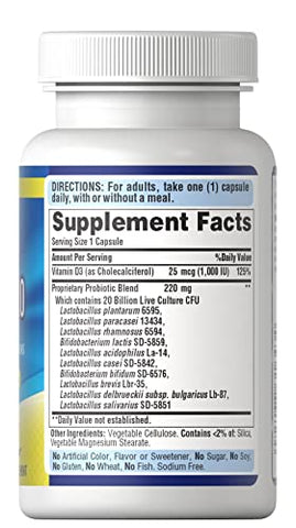 Puritan's Pride - Puritan’s Pride Probiótico 10 com Vitamina D, 60 Cápsulas (Pacote com 2) – Melhor Marca de Probiótico com Vitamina D