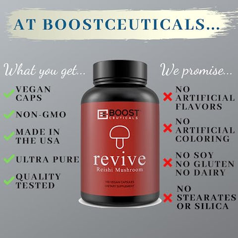 BoostCeuticals - Cápsulas de Reishi Mushroom – Vegano Sem OGM Sem Estearatos Sem Glúten Suplemento de Ganoderma Lucidum – Fornecimento de 100 Dias