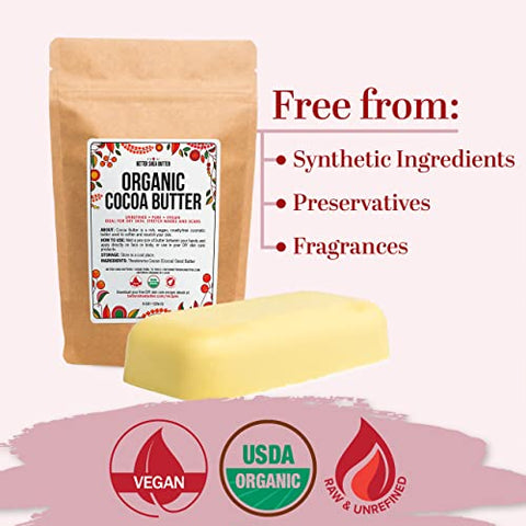 Better Shea Butter - Cocoa Butter Organic Raw Unrefined – Certificado USDA – Para Cicatrizes e Estrias – 100% Natural – 100g