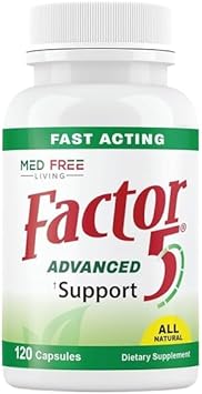 Medfree Living - Factor 5 Med Free Living – Suporte Avançado com Cúrcuma, Urtiga, Cavalinha, Alho e Semente de Aipo – Conforto Articular (120 cápsulas)