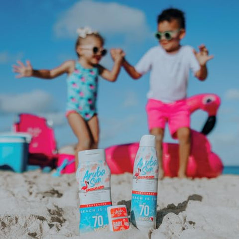 ARUBA SUN - Protetor Solar Infantil FPS 70 com Fragrância de Chiclete | Conforme Normas de Aruba Reef Act nº 67, Octinoxate | 100g