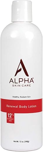 Skin Care Loção Revitalizante para o Corpo com 12% de AHA Glicólico, Hidratante Diário Multiuso Simples e Eficaz, Hidrata e Esfolia com Anti-Envelhecimento, 12 Oz (355 ml) - Alpha