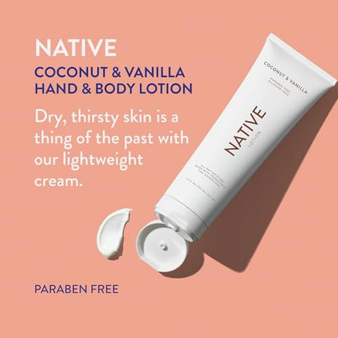 Native - Loção Corporal Natural com Ingredientes Derivados da Natureza | para Mulheres e Homens, Hidratantes Corporais para Pele Seca | Coco e Baunilha, 355 ml