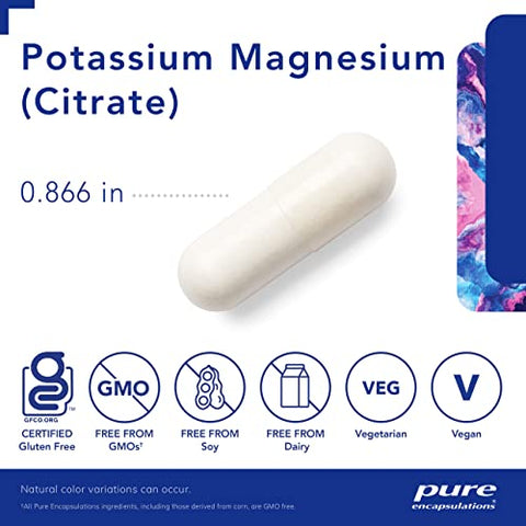 Potássio Magnésio (Citrato) – para Saúde Cardíaca | 100% Natural | 60 cápsulas | Marca Líder em Nutrição - Pure Encapsulations