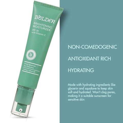 BOLDEN - Bolden Hidratante Facial Clareador SPF 30 com Vitamina C | Protetor Solar de Amplo Espectro UVA/UVB | Aplicação Transparente sem Resíduos Esbranquiçados | Ideal para Pele Rica em Melanina | 60 ml | Bolden