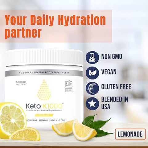 Keto K1000 Pó de Eletrólitos | Limonada | Bebida Hidratante em Pó | Aumente a Energia | 1000mg de Potássio | Marca Hi-Lyte - Hi-Lyte