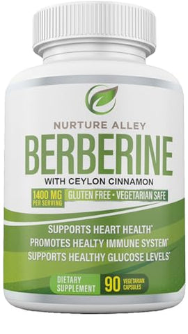 NURTURE ALLEY - Berberine Complex – 1200mg de Berberina HCL + 200mg de Canela Ceylon Orgânica – 90 Cápsulas – Suporte ao Metabolismo, Sistema Imunológico – Suplemento de Berberina HCI