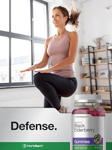 Horbäach - Horbaach Gomas de Sabugueiro Negro | 120 Unidades | Extrato de Sambucus | com Zinco e Vitamina C | Sabor de Frutas Vermelhas | Vegano, Não-OGM e Livre de Glúten | Horbaach