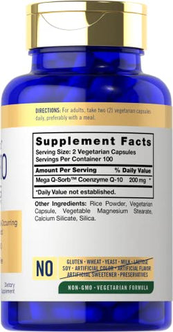 CoQ10 200mg | 200 Cápsulas | Mega Q-Sorb Coenzima Q-10 | Vegetariano, Não-OGM, Sem Glúten | Comprar Online - Carlyle