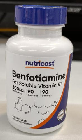 Benfotiamina 300mg, 90 Cápsulas – Sem Glúten, Não-OGM, Amigável aos Vegetarianos - Nutricost