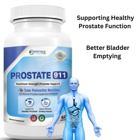 Phytage Labs - Prostate 911 – Suporte à Saúde Masculina com Saw Palmetto para a Função da Próstata (60 Cápsulas)