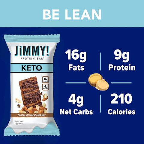 JIMMYBAR - JiMMY’S! Barra de Proteína Funcional Keto – Chocolate Macadamia Nut – 12 unidades – Baixo teor de carboidratos líquidos, Amigável ao Keto, Baixo teor de açúcar, Sem glúten, Lanche rico em proteínas