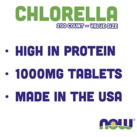 NOW Foods - Now Chlorella 1000mg Tablets – 200 Unidades (Pacote com 2) – Clorofila Natural, Beta-Caroteno – Não-OGM, Vegano – Suplemento Alimentar Verde para Mulheres e Homens