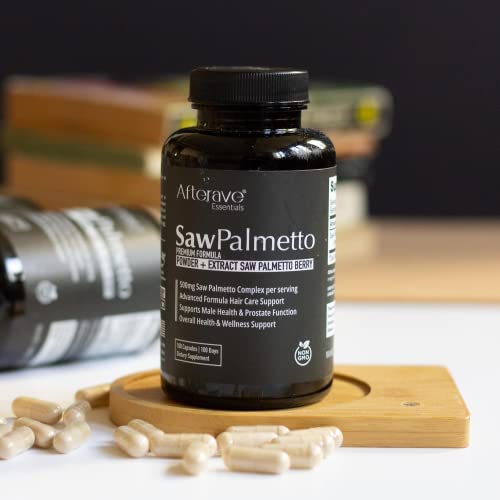 Afterave Essentials - Saw Palmetto Premium: Saúde do Couro Cabeludo para Crescimento Capilar Ótimo, Fortalecimento dos Folículos, Proteção contra Queda de Cabelo, Saúde da Próstata e do Trato Urinário e Suporte Imunológico Masculino Geral